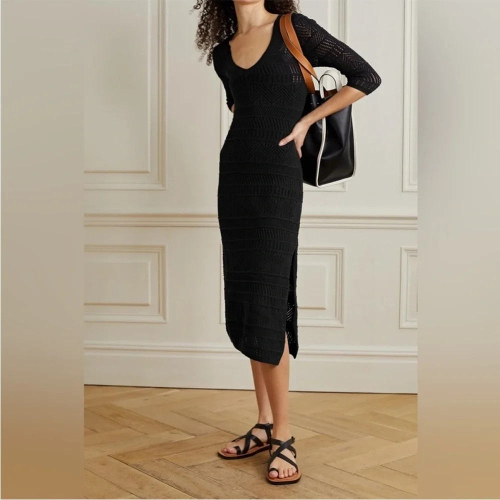 Rag & Bone Renee Crochet Knit Midi Dress Black NWOT